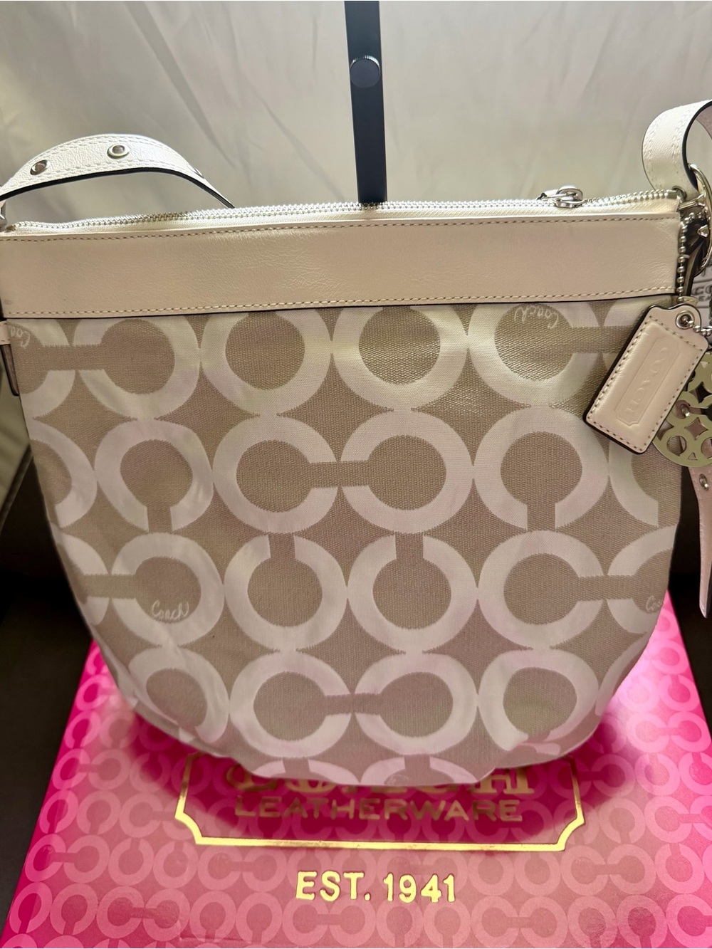 Coach Beige & Cream Signature Canvas Shoulder Bag